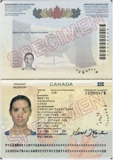 Przykładowy kanadyjski paszport
