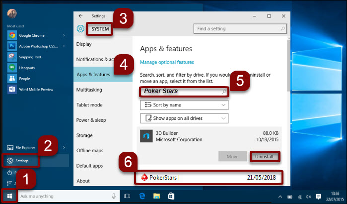 Afinstaller softwaren i Windows 10