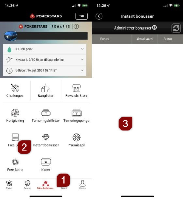 Se status på instant bonus på mobilenhed