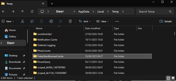 Find and delete the folder 'PokerStarsBrCache'