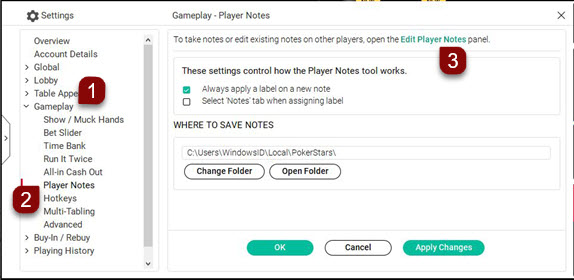 Player Notes Settings