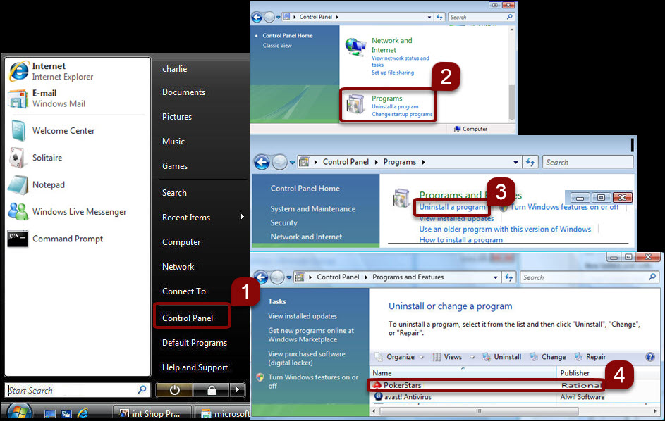Uninstall software in Windows 7