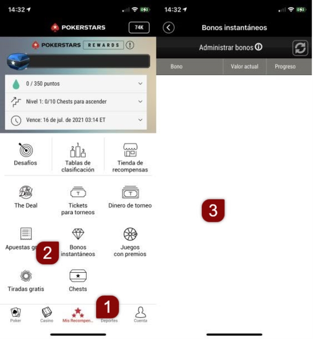 Realizar el seguimiento de los bonos instantáneos en el móvil