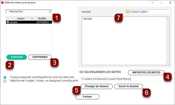 Options de notes sur les joueurs