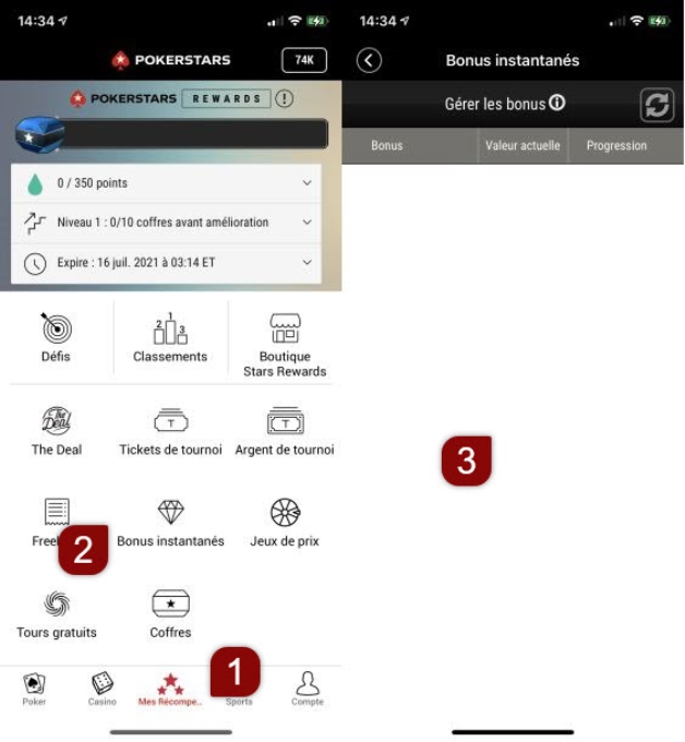 Suivre la progression de votre bonus instantané sur mobile