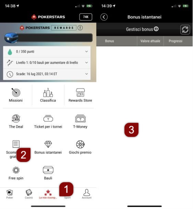 Tieni sotto controllo i progressi del bonus istantaneo su dispositivo mobile