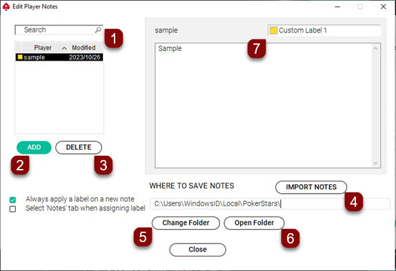 Opties spelersnotities