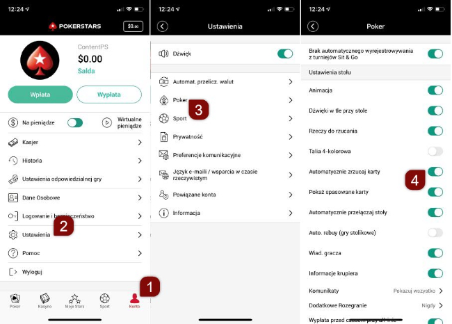 Aplikacja mobilna – opcja „Automatycznie zrzucaj karty”