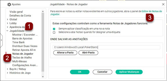 Ajustes de Notas do Jogador