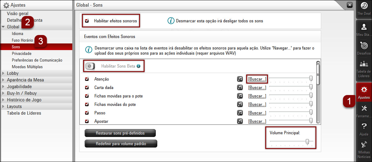 Software para computador - opções de som