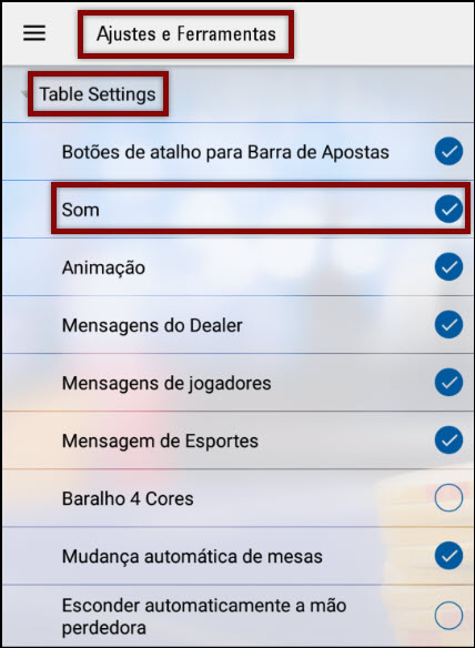 Software mobile - opções de som