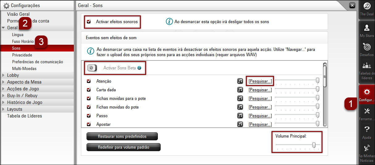Software para computador — opções de som