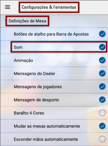 Software móvel — opções de som