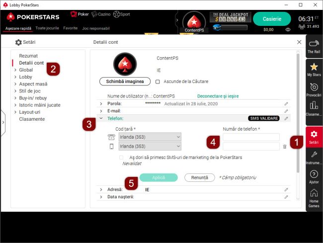 Paşi actualizare număr de telefon