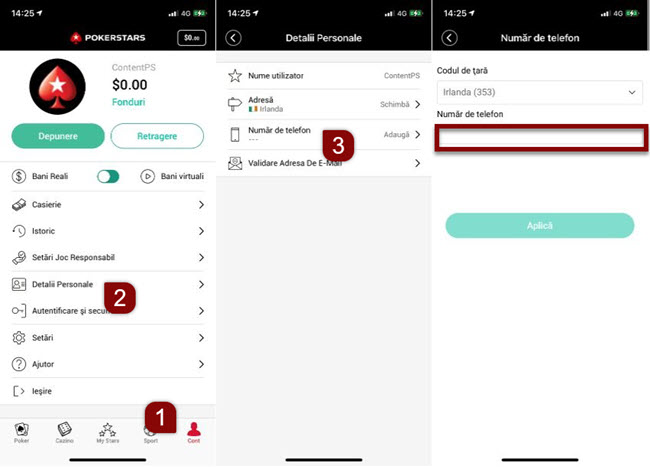 Paşi actualizare număr de telefon