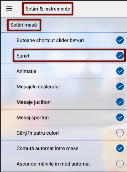 Program de joc pentru mobil - opţiuni sunet